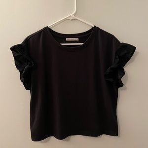 Marine Layer - Carley Flutter Sleeve Top in Anthracite